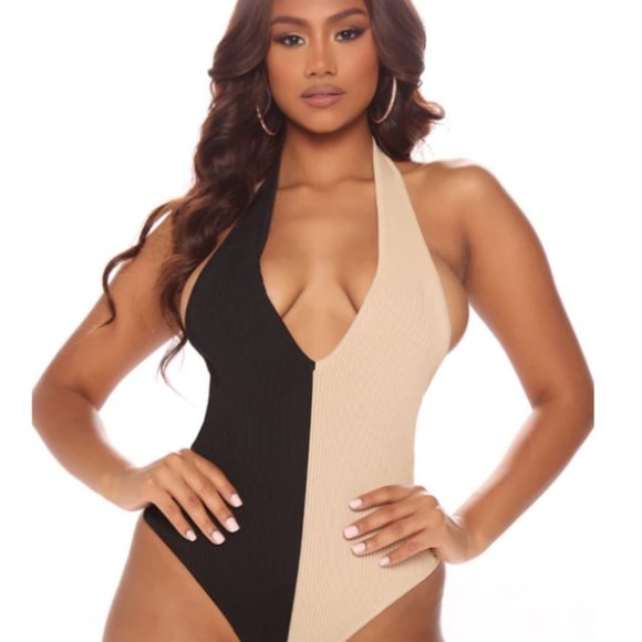 Fashion Nova Giving Into Your Touch Halter Bodysuit - Black/combo - Picture 1 of 1